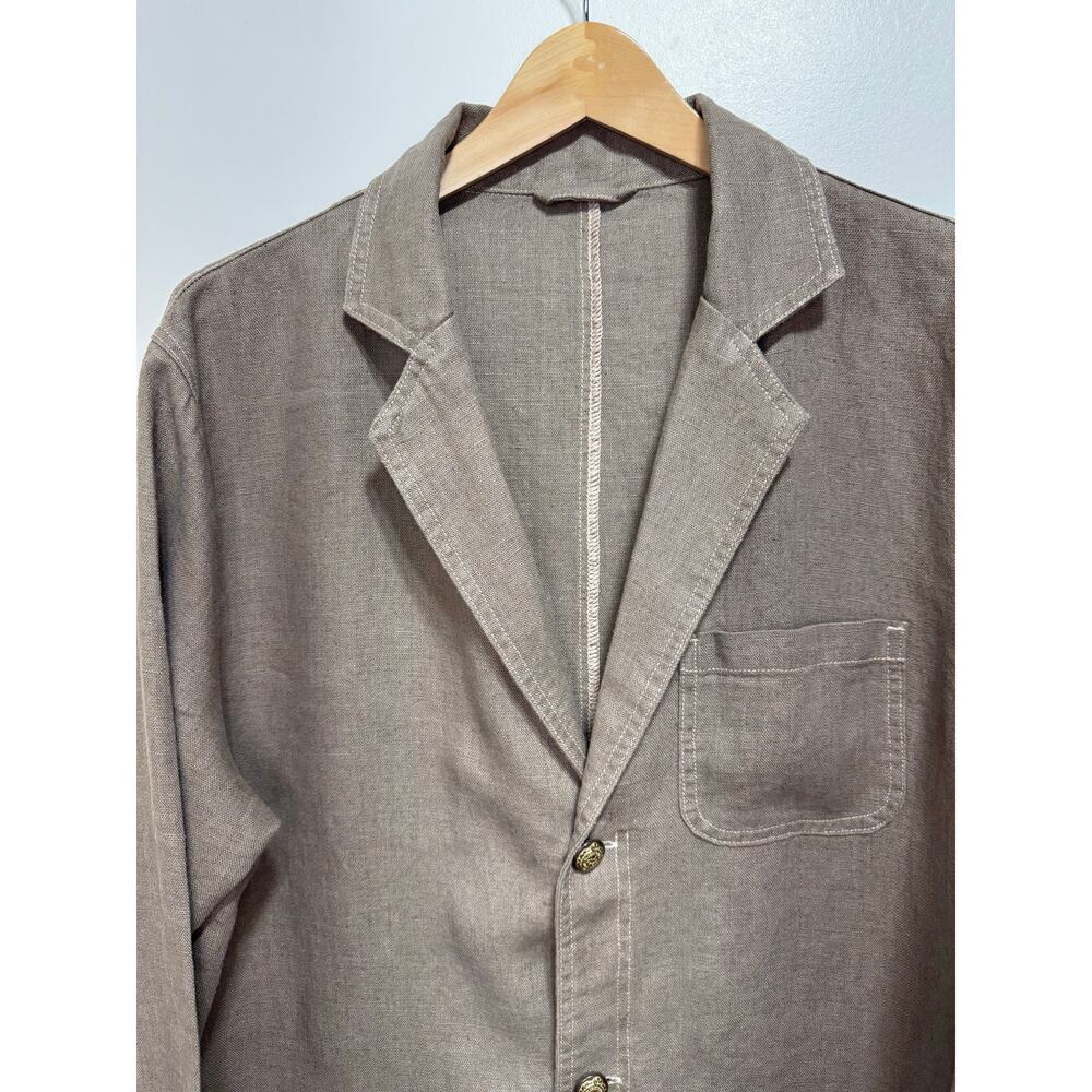 Zara Brown 100% Linen Rustic Relaxed Utility Long Coat Size Large Front Button - Picture 4 of 9